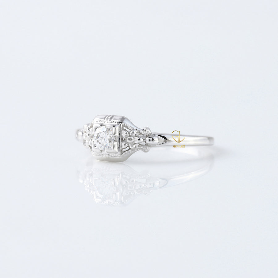 Antique Filigree Lab Grown Diamond Vintage Art Deco Engagement Ring