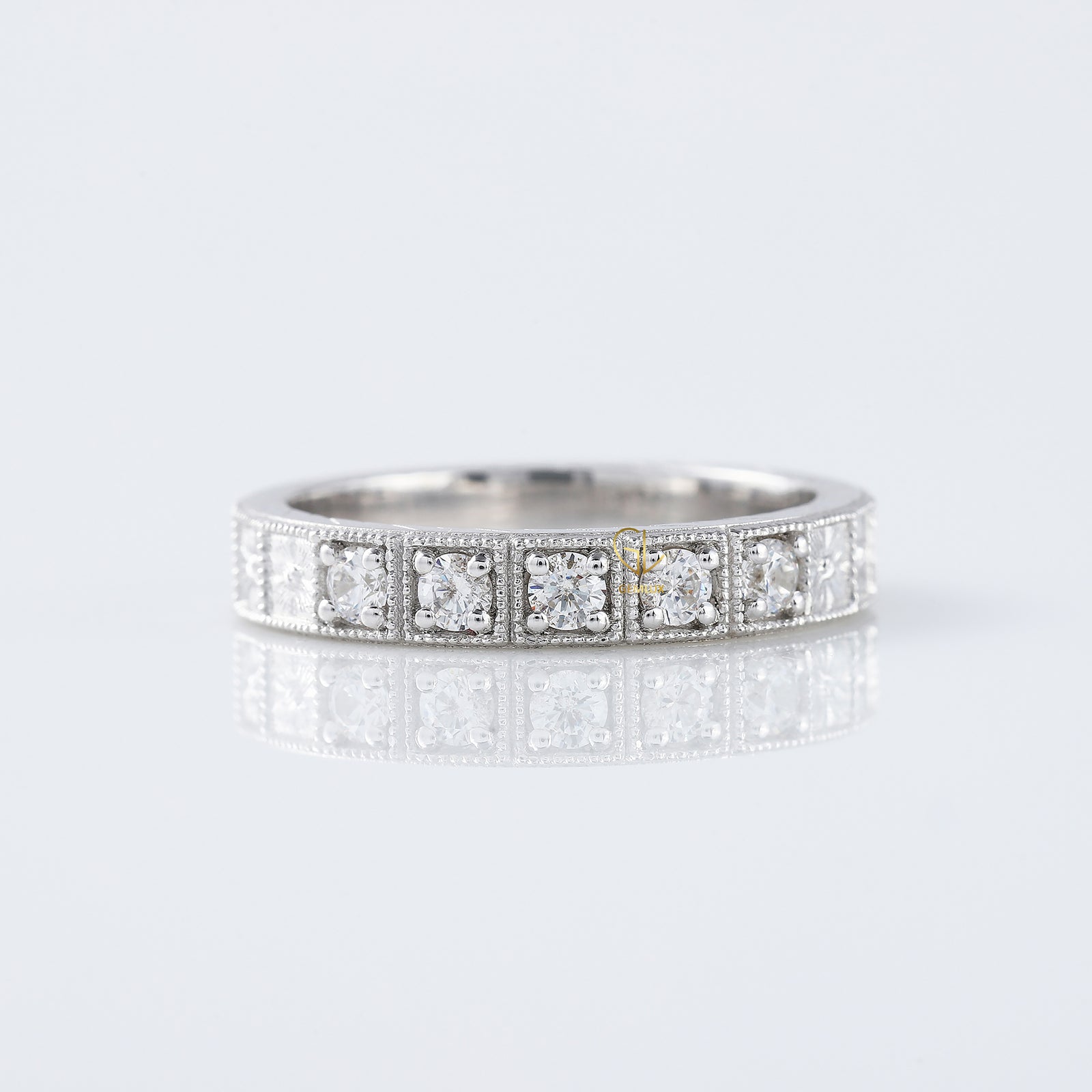 Antique Lab Grown Milgrain Five Stone Wedding Band
