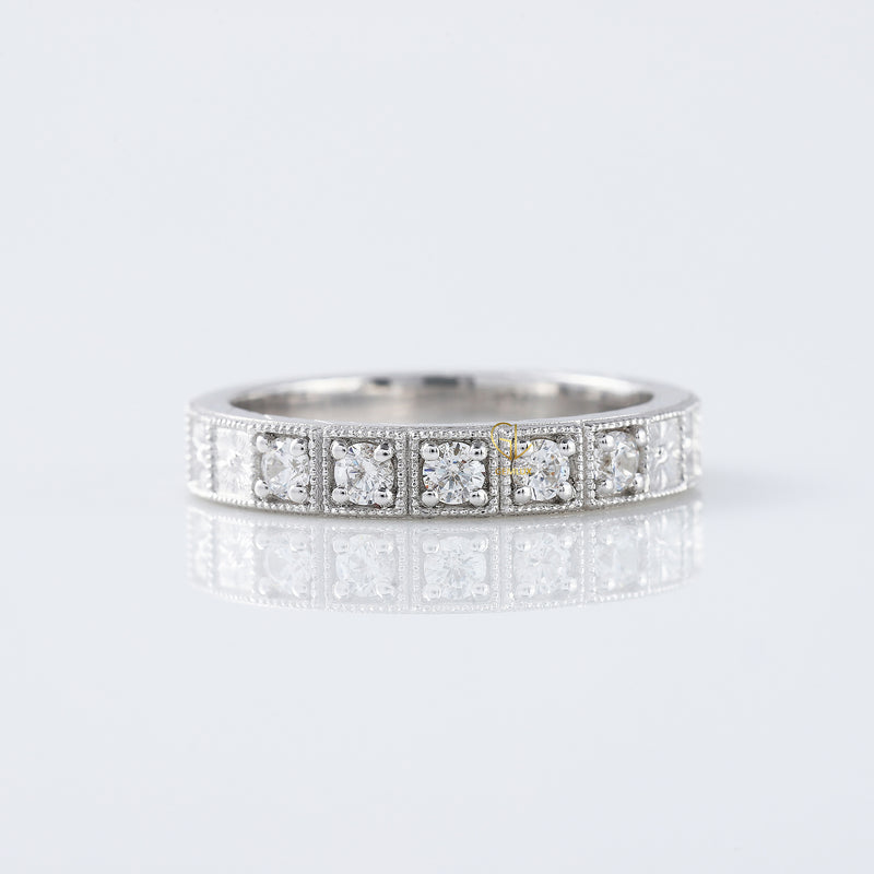 Antique Lab Grown Milgrain Five Stone Wedding Band