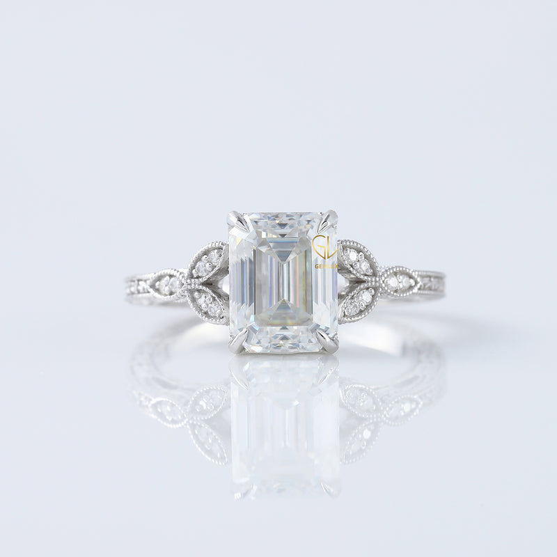 Art Deco 2.5 Ct Emerald Cut Lab Grown Diamond White Gold Ring