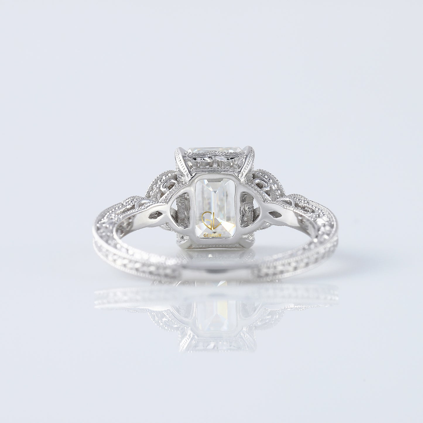 Art Deco 2.5 Ct Emerald Cut Lab Grown Diamond White Gold Ring