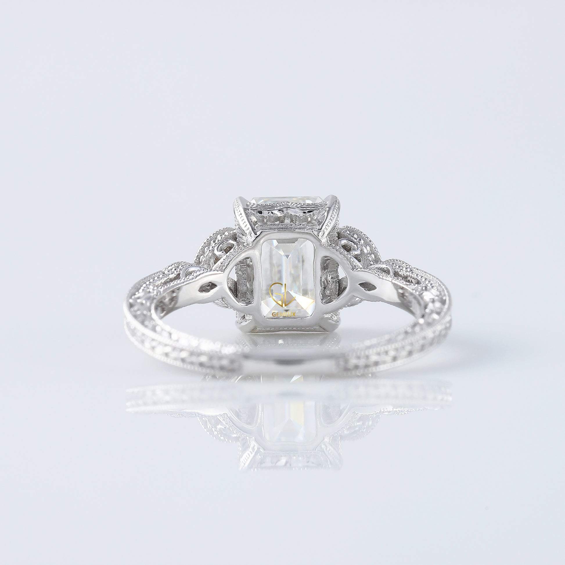 Art Deco 2.5 Ct Emerald Cut Lab Grown Diamond White Gold Ring