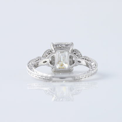 Art Deco 2.5 Ct Emerald Cut Lab Grown Diamond White Gold Ring