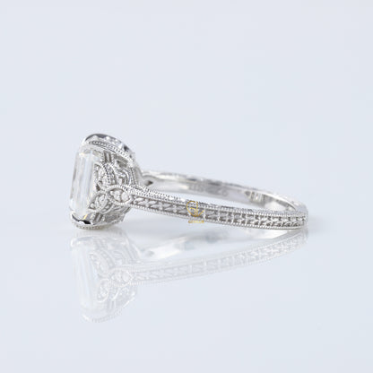 Art Deco 2.5 Ct Emerald Cut Lab Grown Diamond White Gold Ring