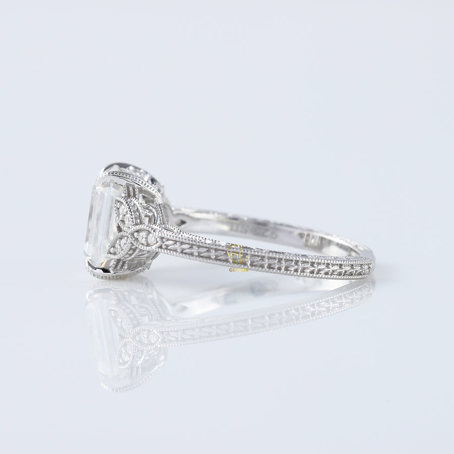 Art Deco 2.5 Ct Emerald Cut Lab Grown Diamond White Gold Ring