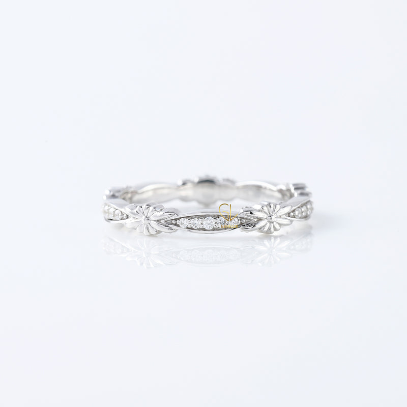 Art Deco Antique Flower Filigree Lab Grown Wedding Band