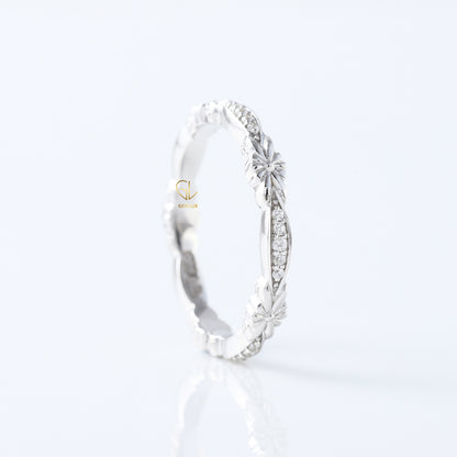 Art Deco Antique Flower Filigree Lab Grown Wedding Band