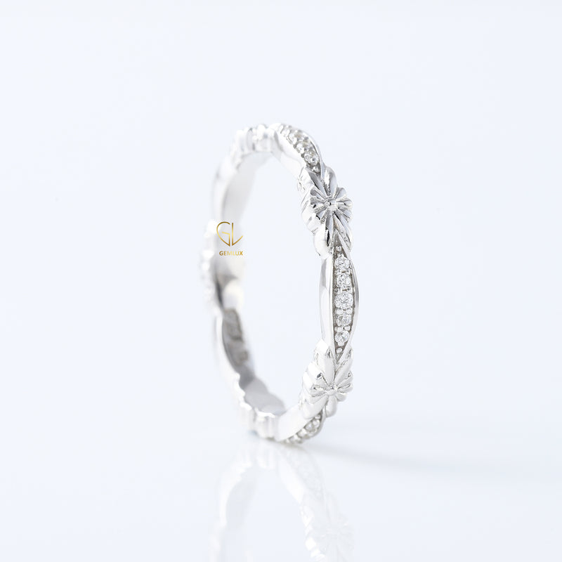 Art Deco Antique Flower Filigree Lab Grown Wedding Band