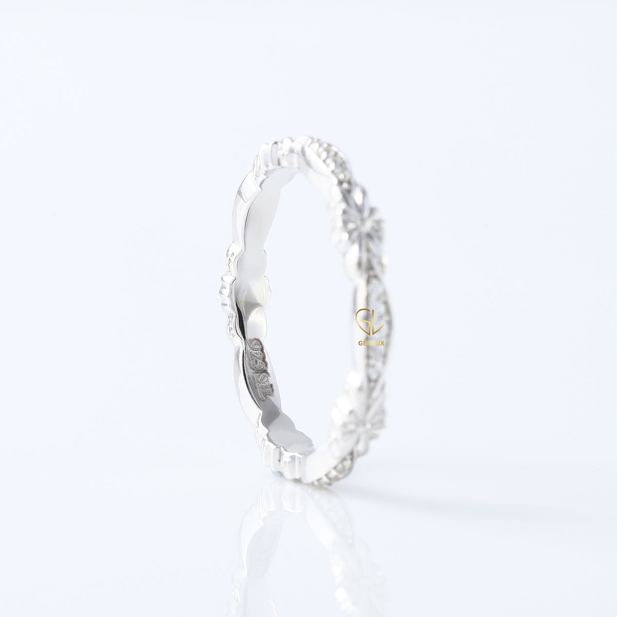 Art Deco Antique Flower Filigree Lab Grown Wedding Band