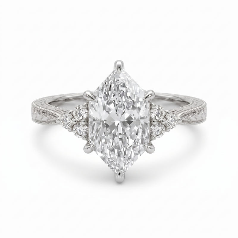 Art Deco Engraved Dutch Marquise Lab Grown Diamond Ring