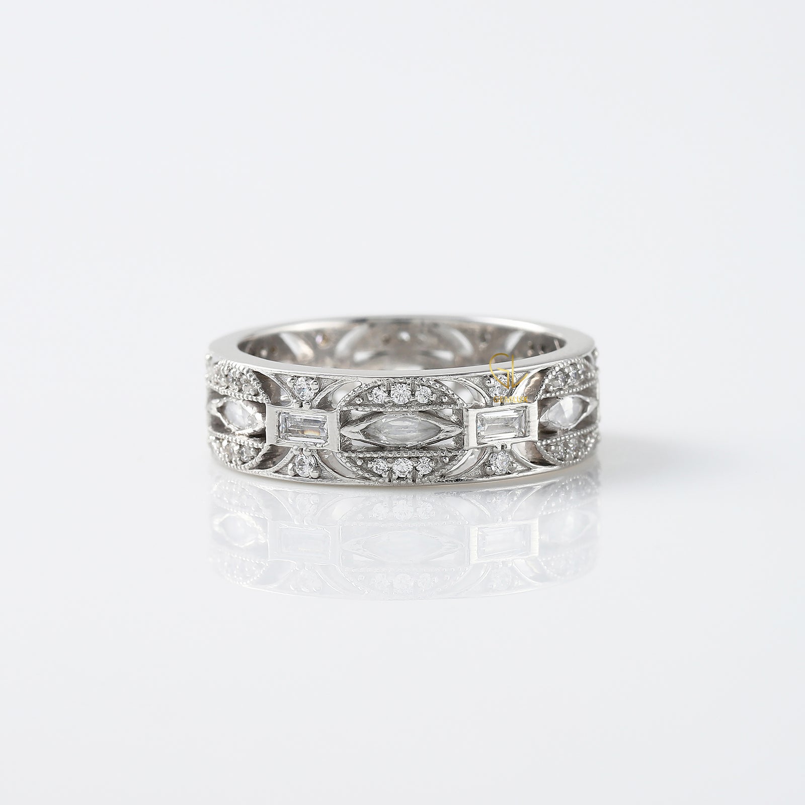 Art Deco Moissanite Wedding Band