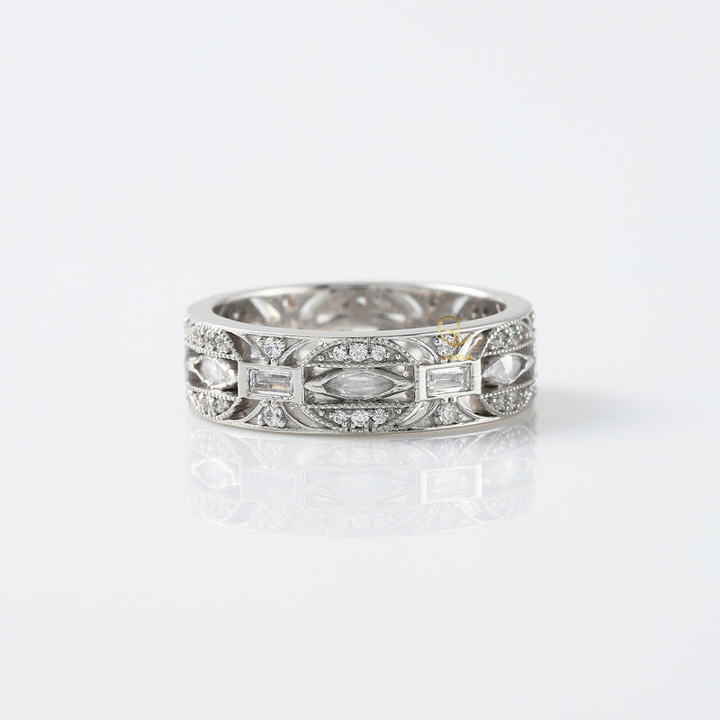 Art Deco Moissanite Wedding Band