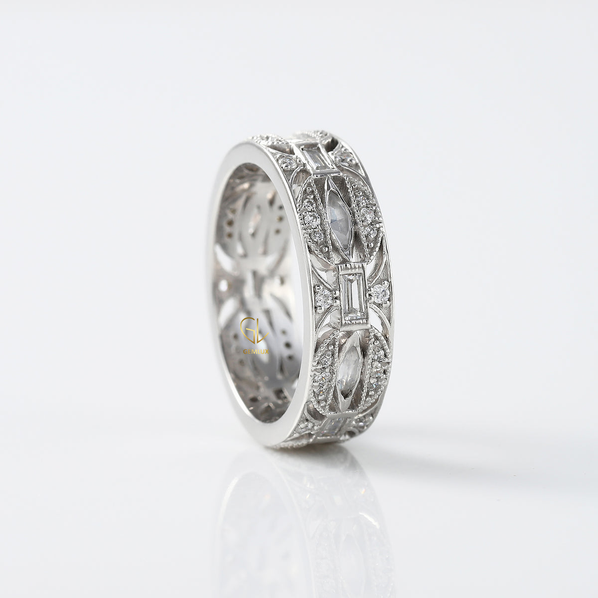 Art Deco Moissanite Wedding Band