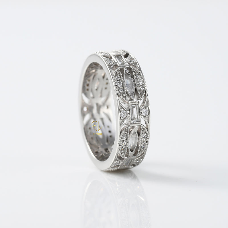 Art Deco Moissanite Wedding Band