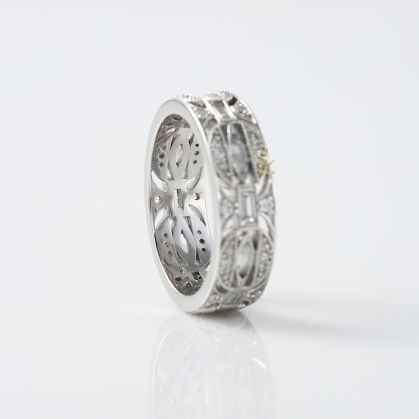 Art Deco Moissanite Wedding Band