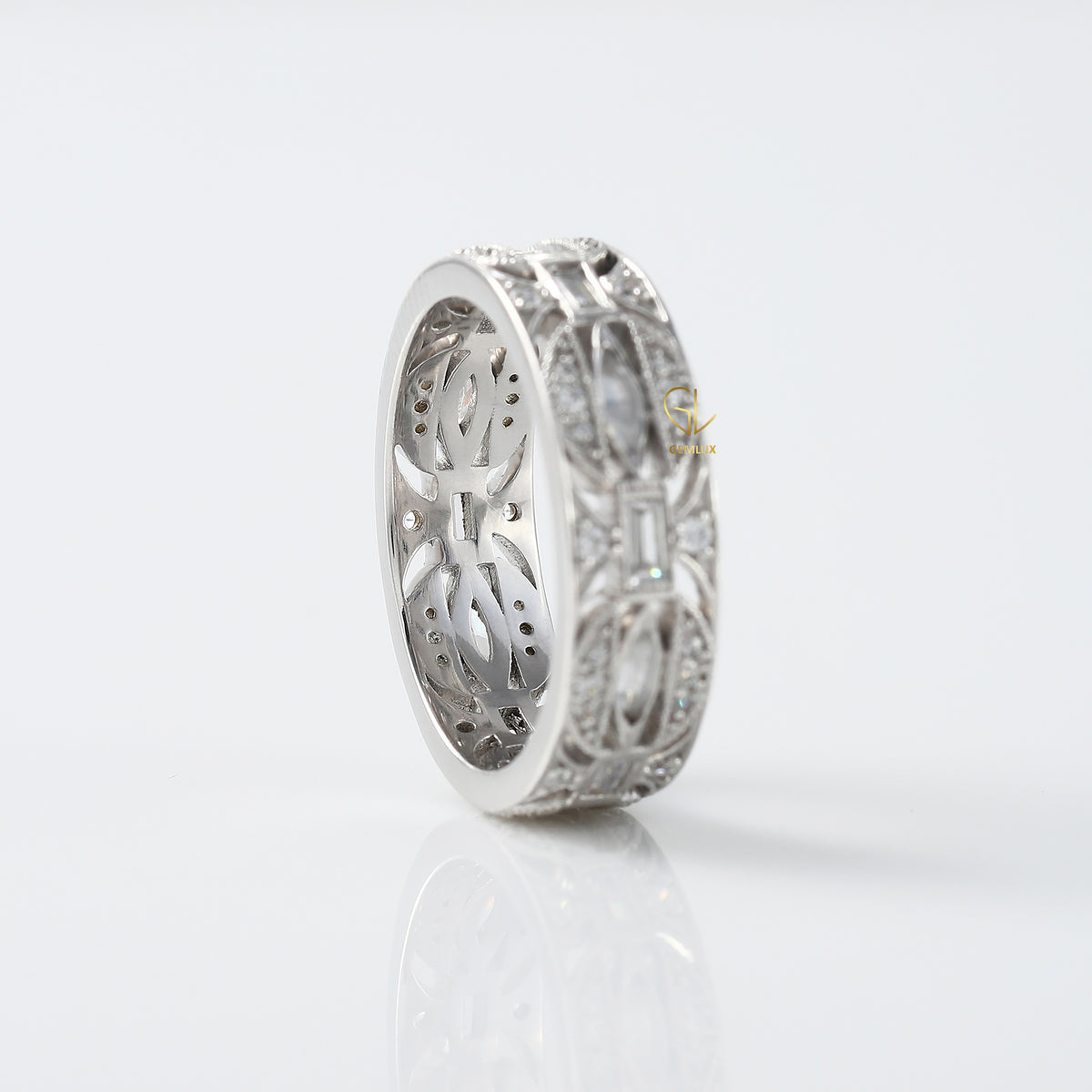 Art Deco Moissanite Wedding Band