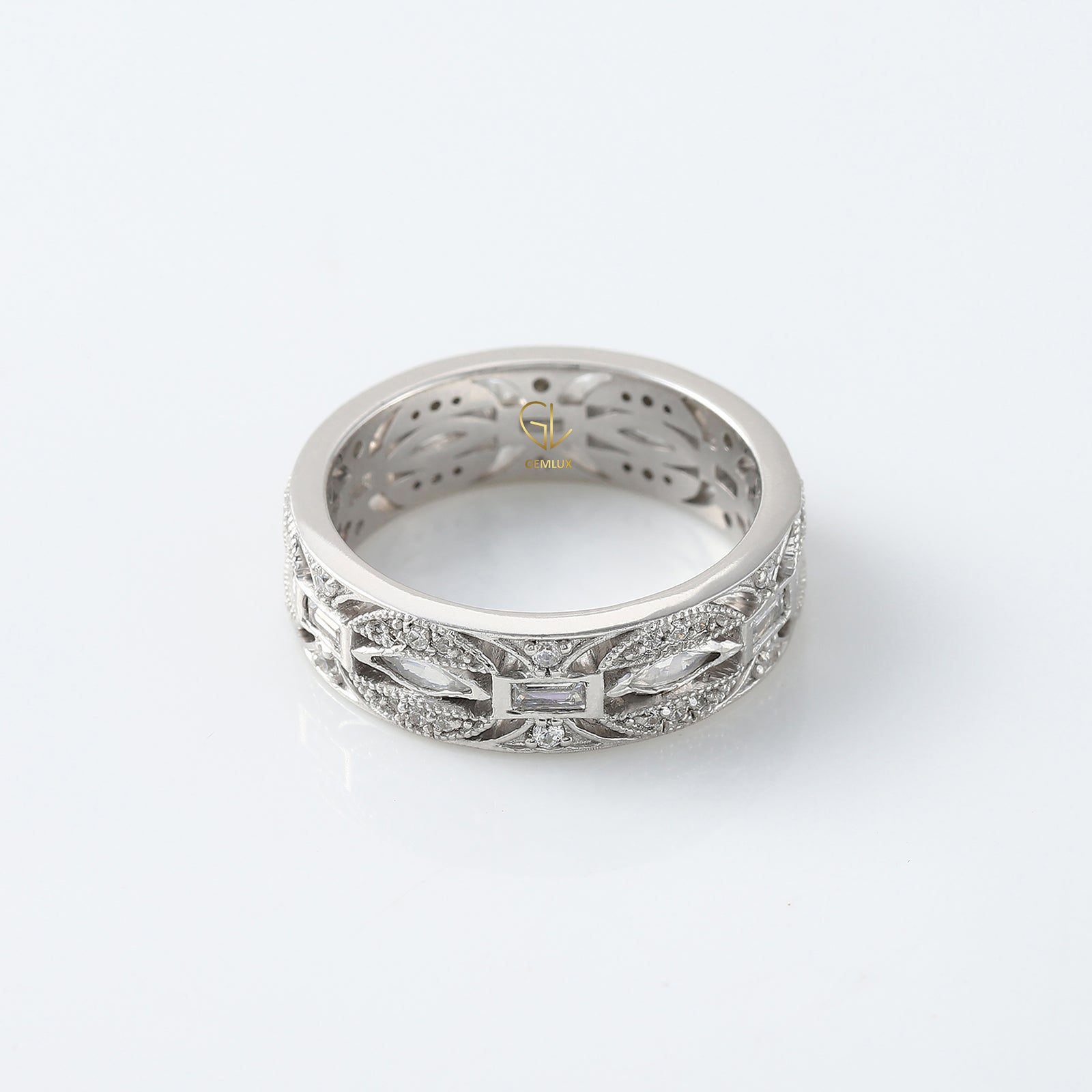 Art Deco Moissanite Wedding Band