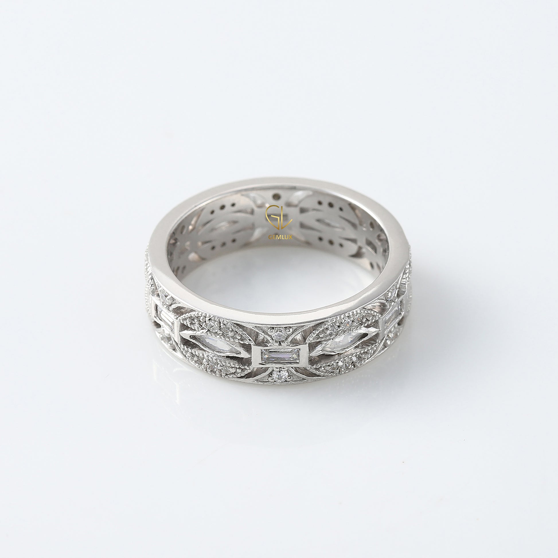 Art Deco Moissanite Wedding Band