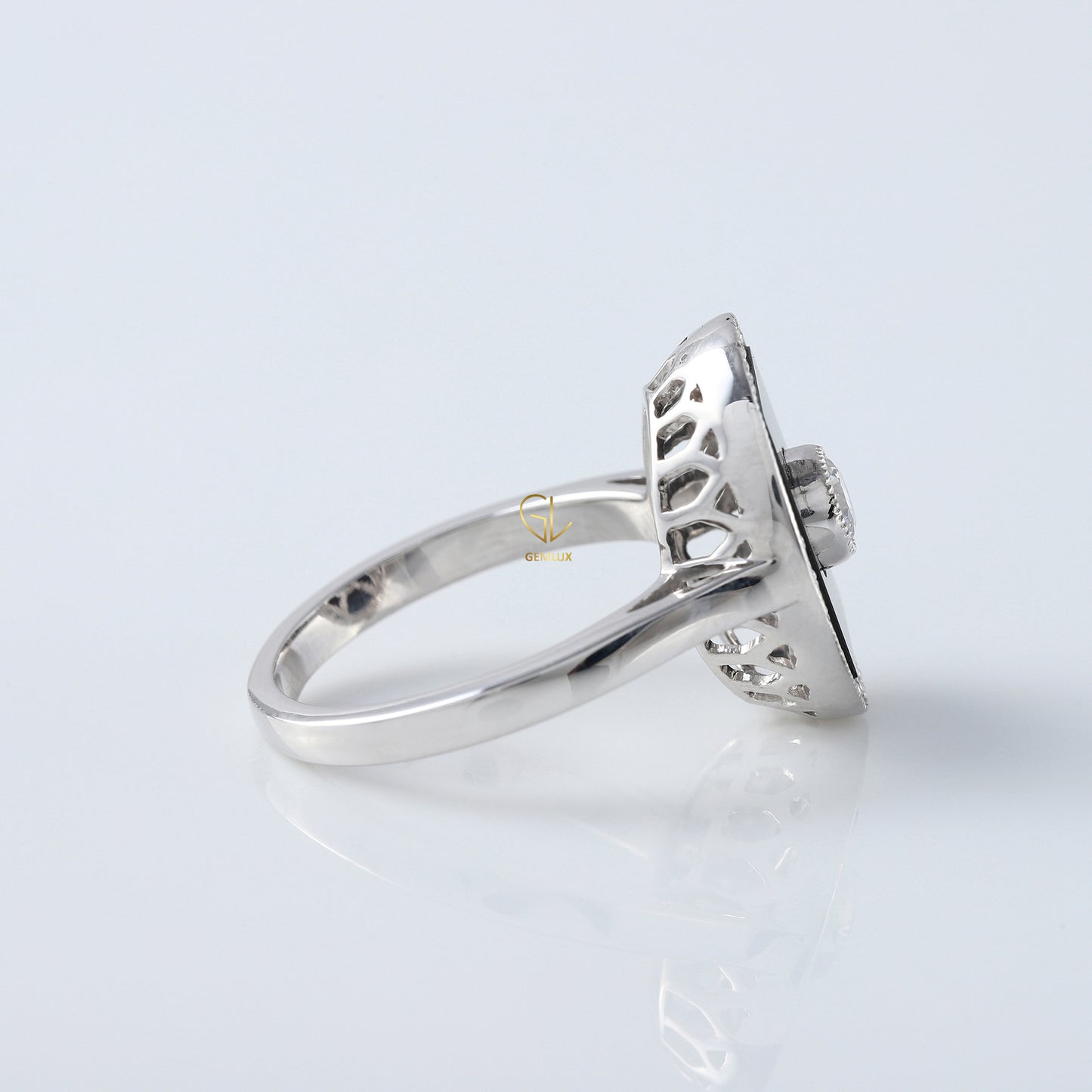 Art Deco Round Lab Grown Black Enamel Engagement Ring