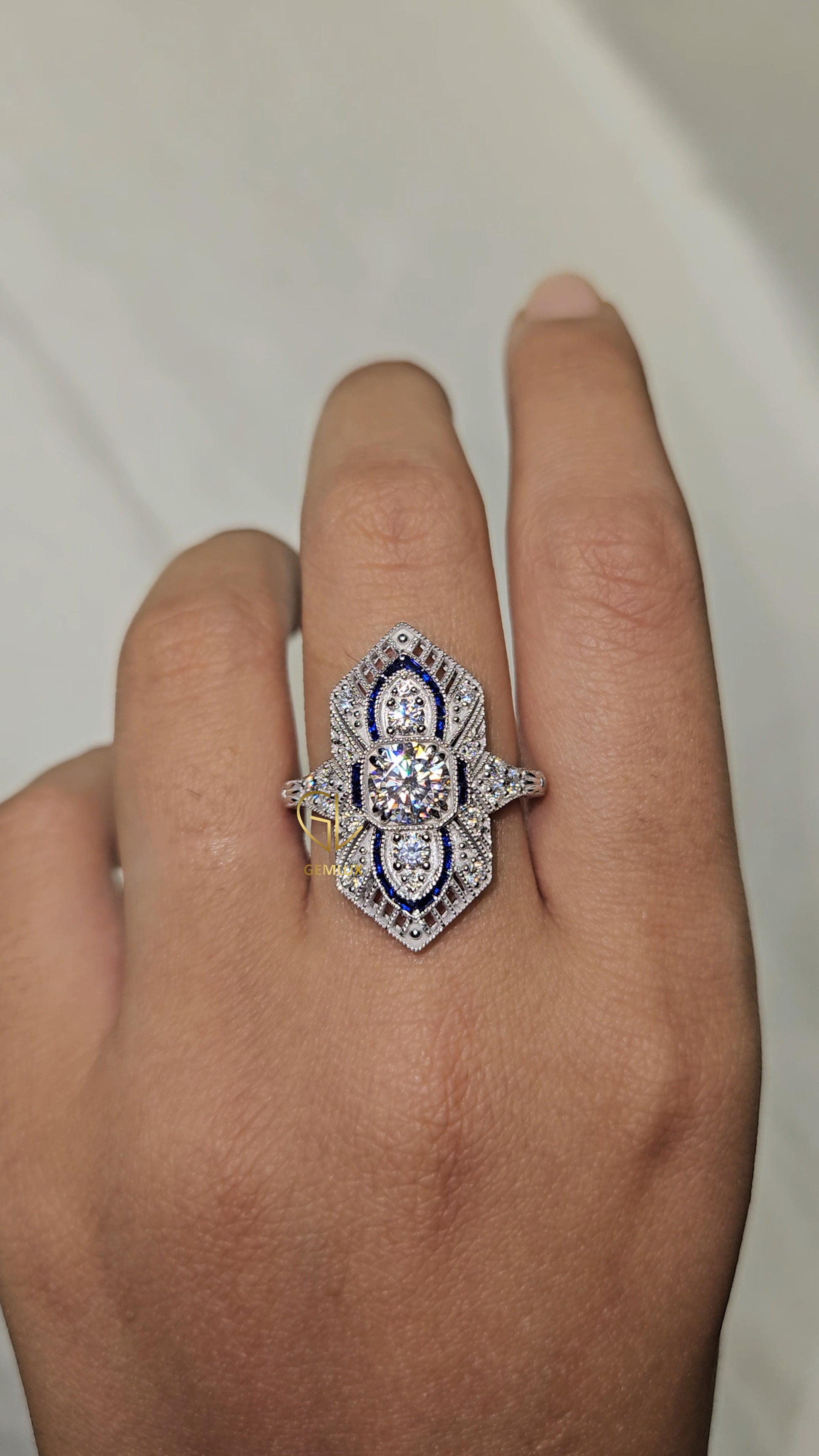 Art Deco Round Moissanite Cocktail Ring