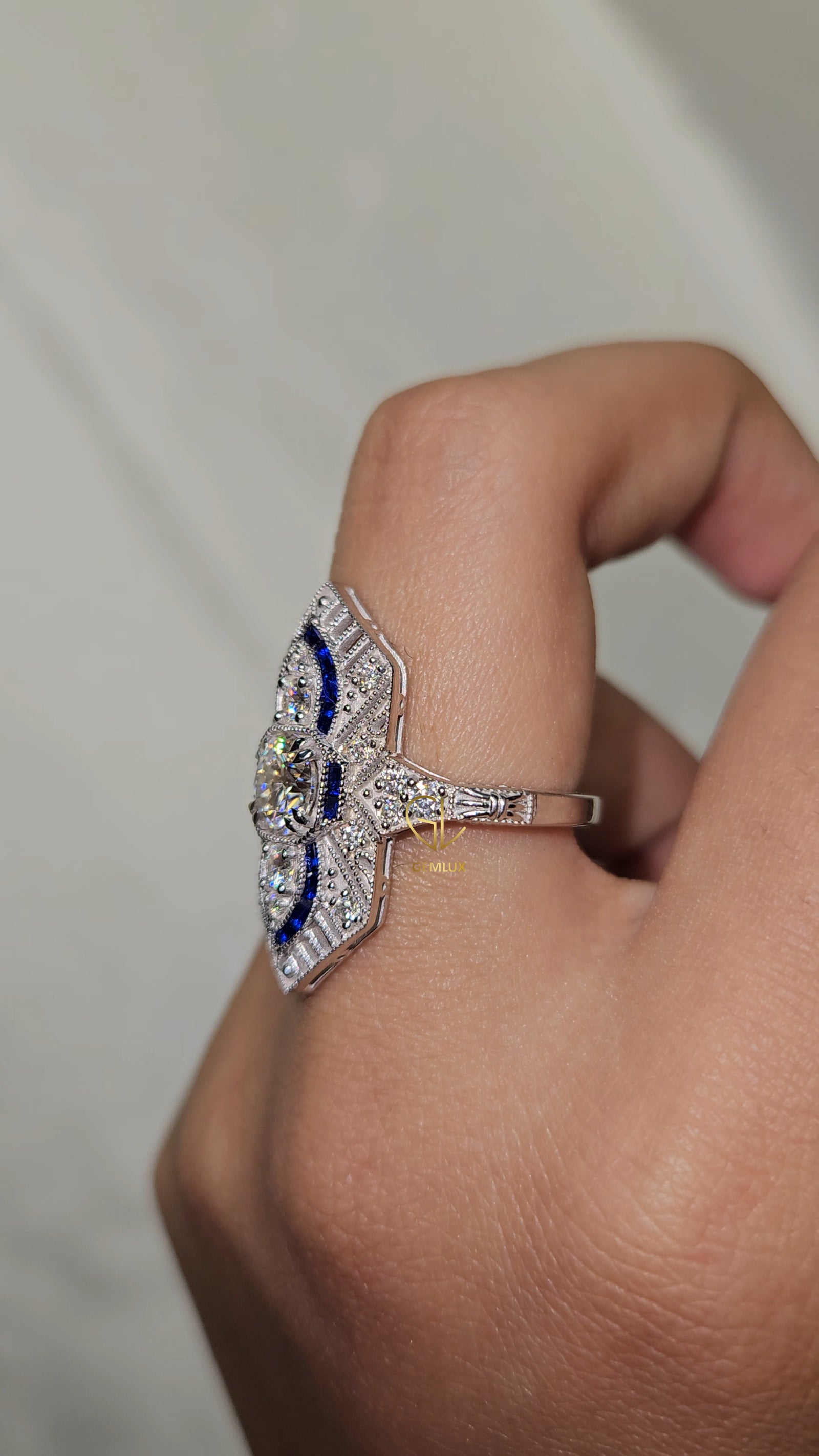 Art Deco Round Moissanite Cocktail Ring