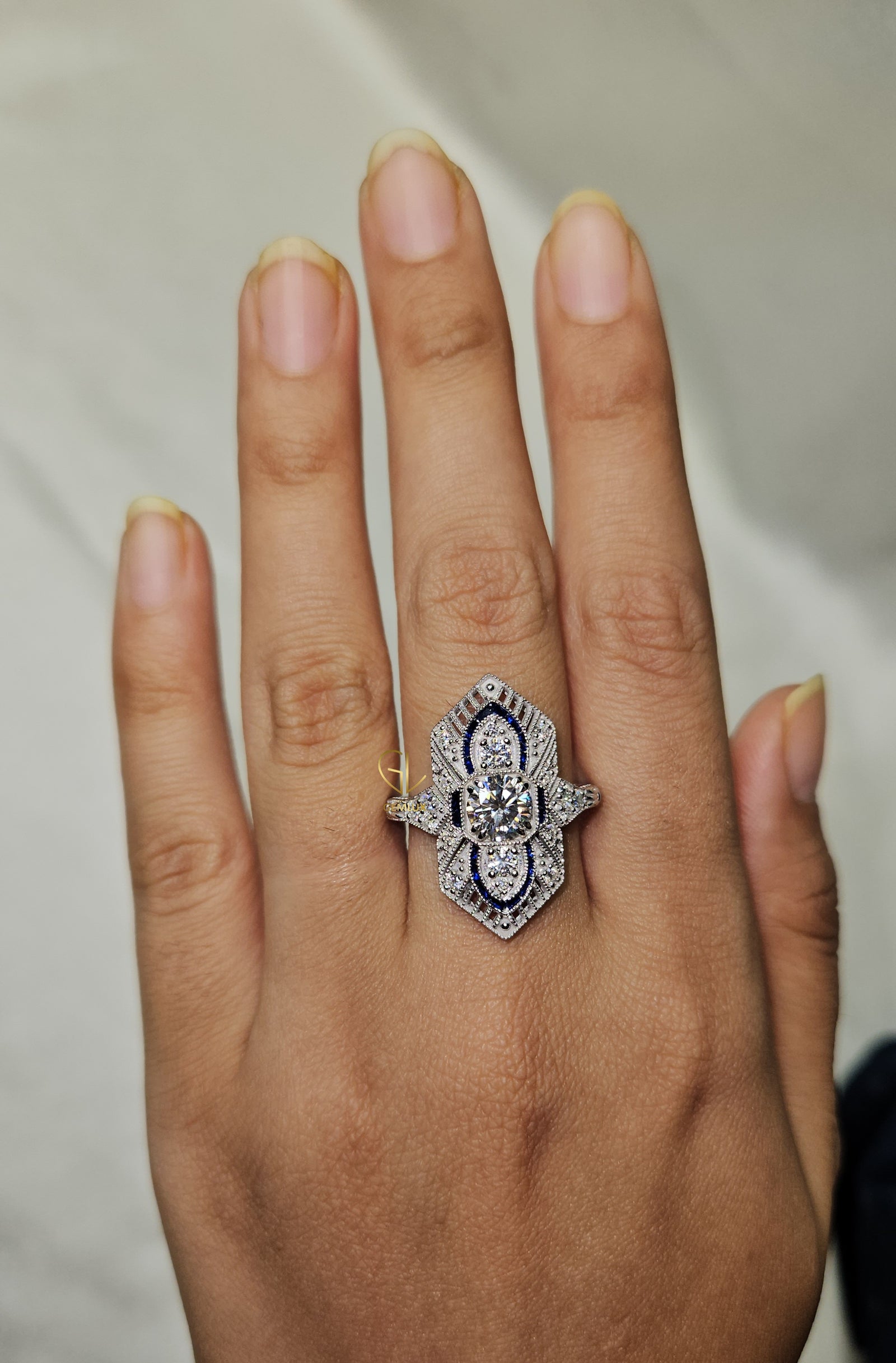 Art Deco Round Moissanite Cocktail Ring