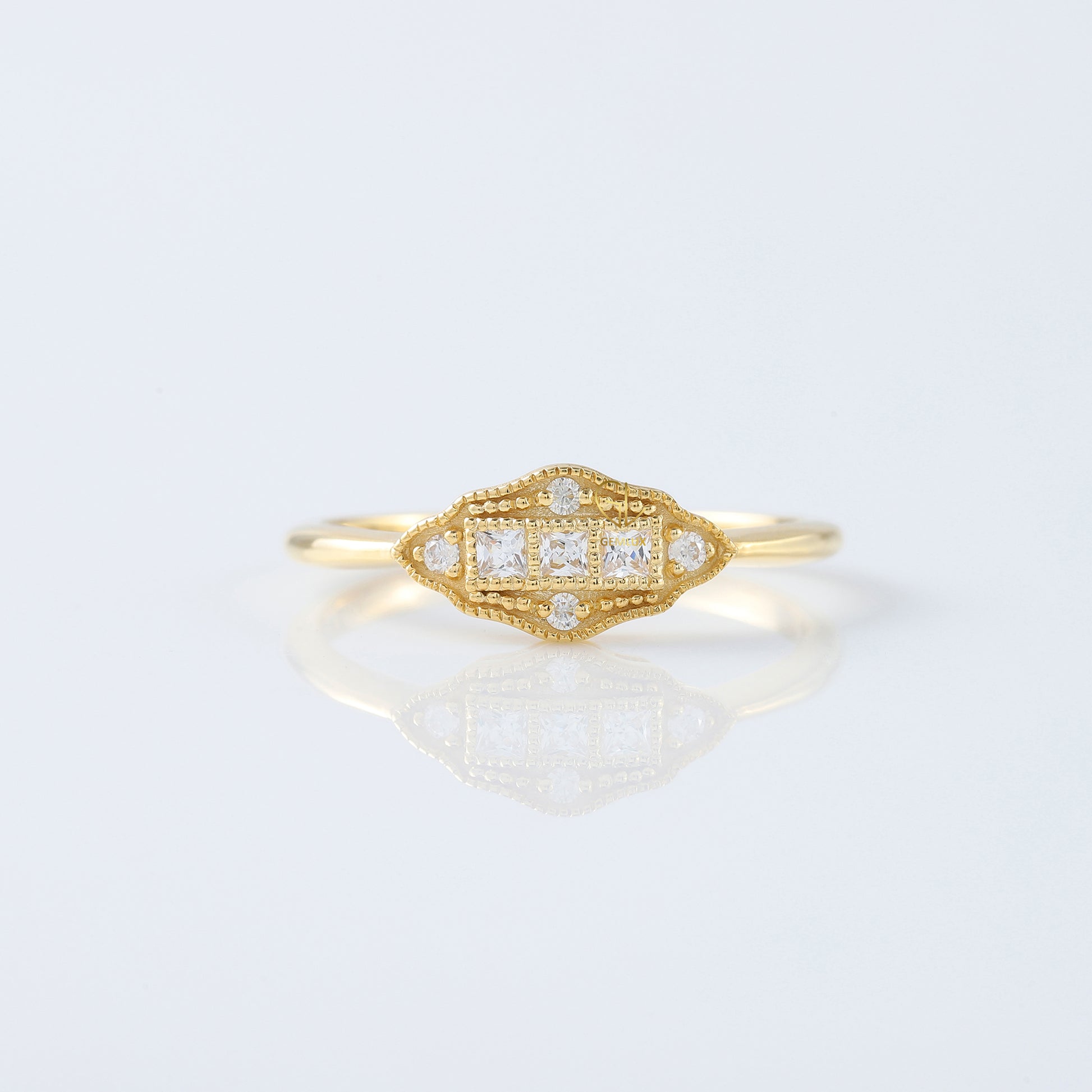 Art Deco Three Stone Princess Cut Lab Grown Minimalist Ring