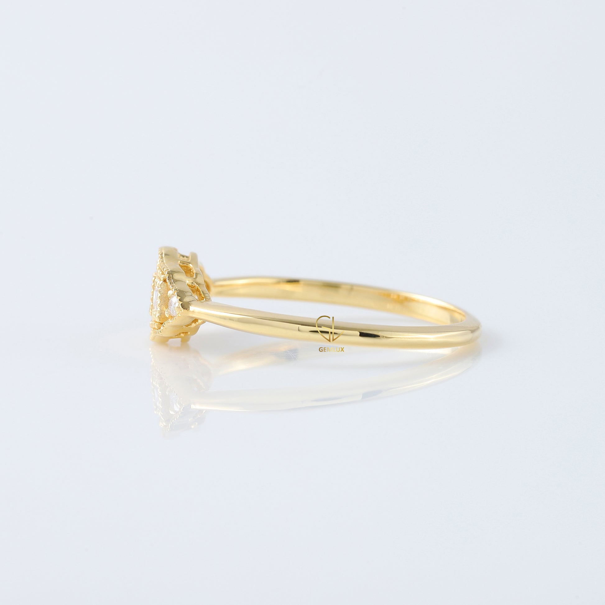 Art Deco Three Stone Princess Cut Lab Grown Minimalist Ring