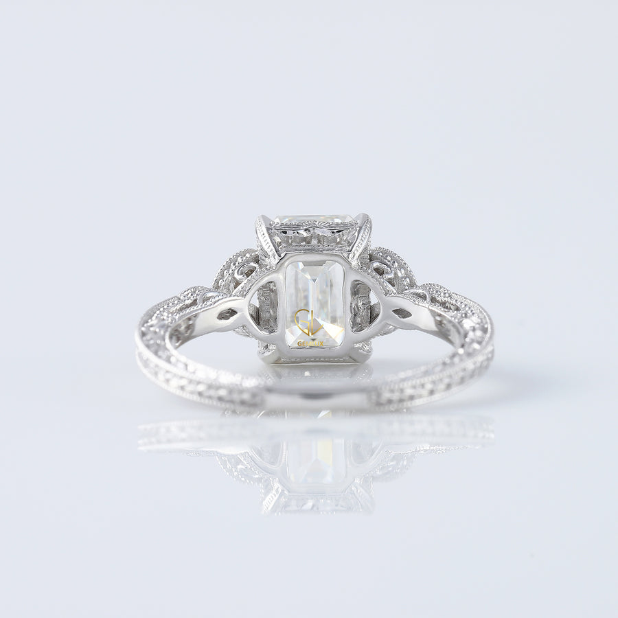 Art Deco Vintage Emerald Cut Moissanite Diamond Filigree Ring