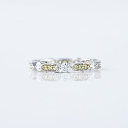 Art Deco Fancy Yellow Color Lab Grown Diamond Scalloped Eternity Wedding Band