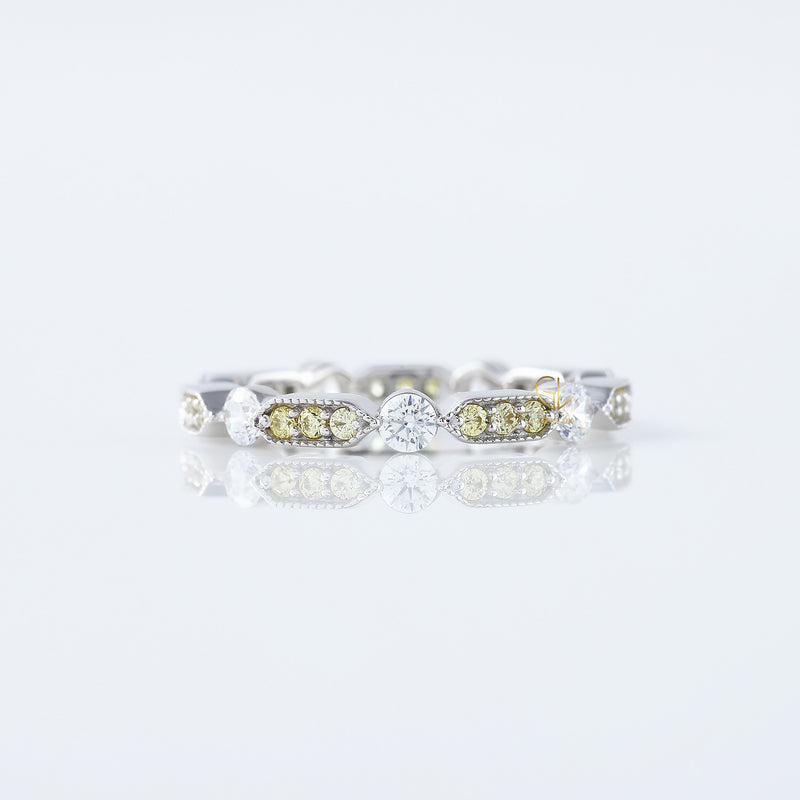 Art Deco Fancy Yellow Color Lab Grown Scalloped Eternity Wedding Band