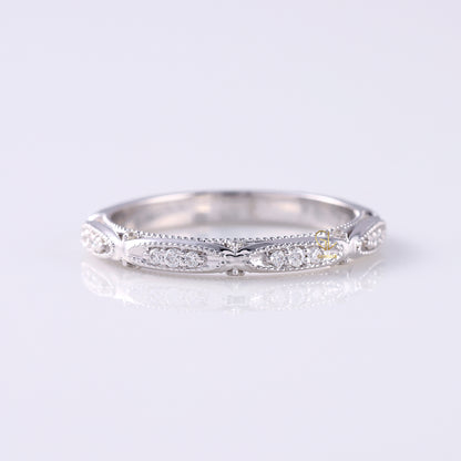 Art Deco Milgrain Moissanite Stackable Wedding Band