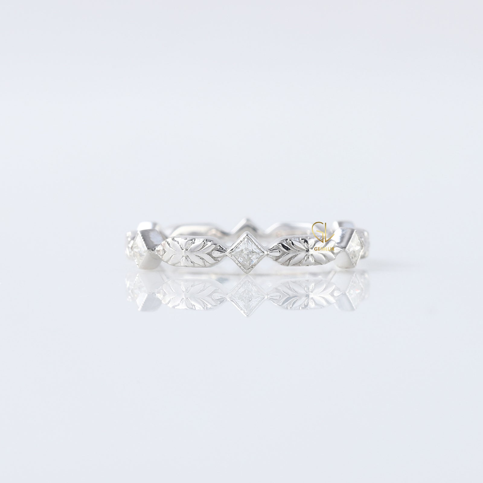 Art Deco Princess Cut Moissanite Filigree Engagement Ring