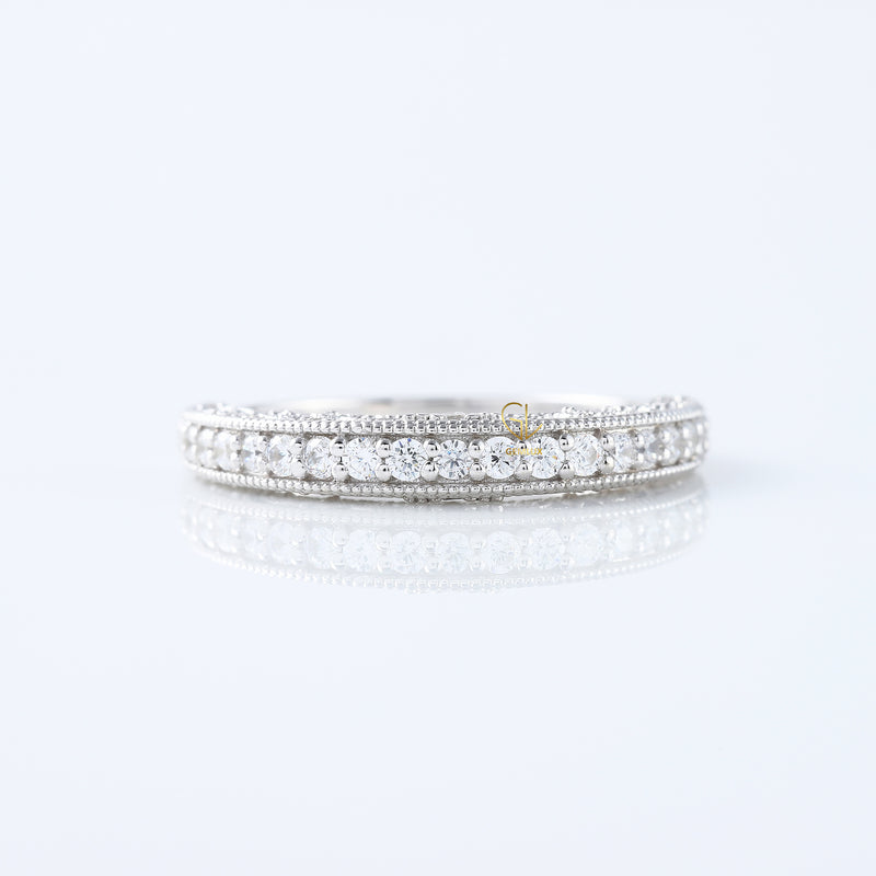 Art Deco Round Lab Grown Diamond Milgrain Wedding Band