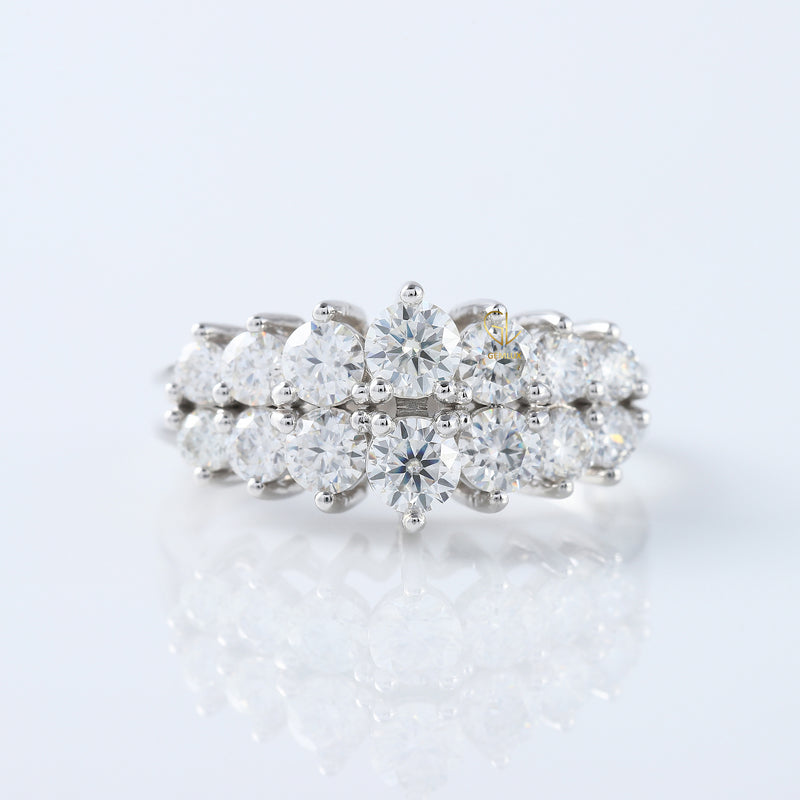 Art Deco Two Row Lab Grown Half Eternity Wedding Band
