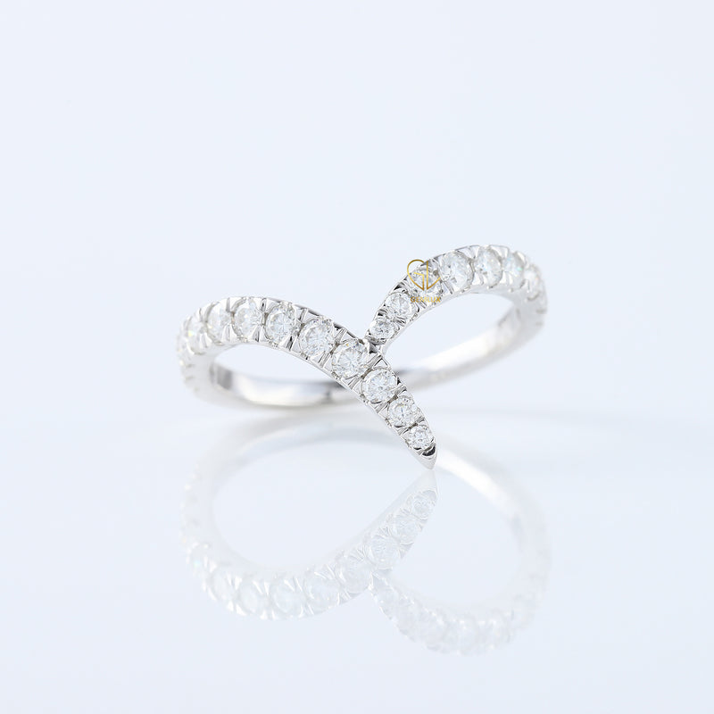 Art Deco V Shape Round Cut Lab Grown Diamond Matching Ring