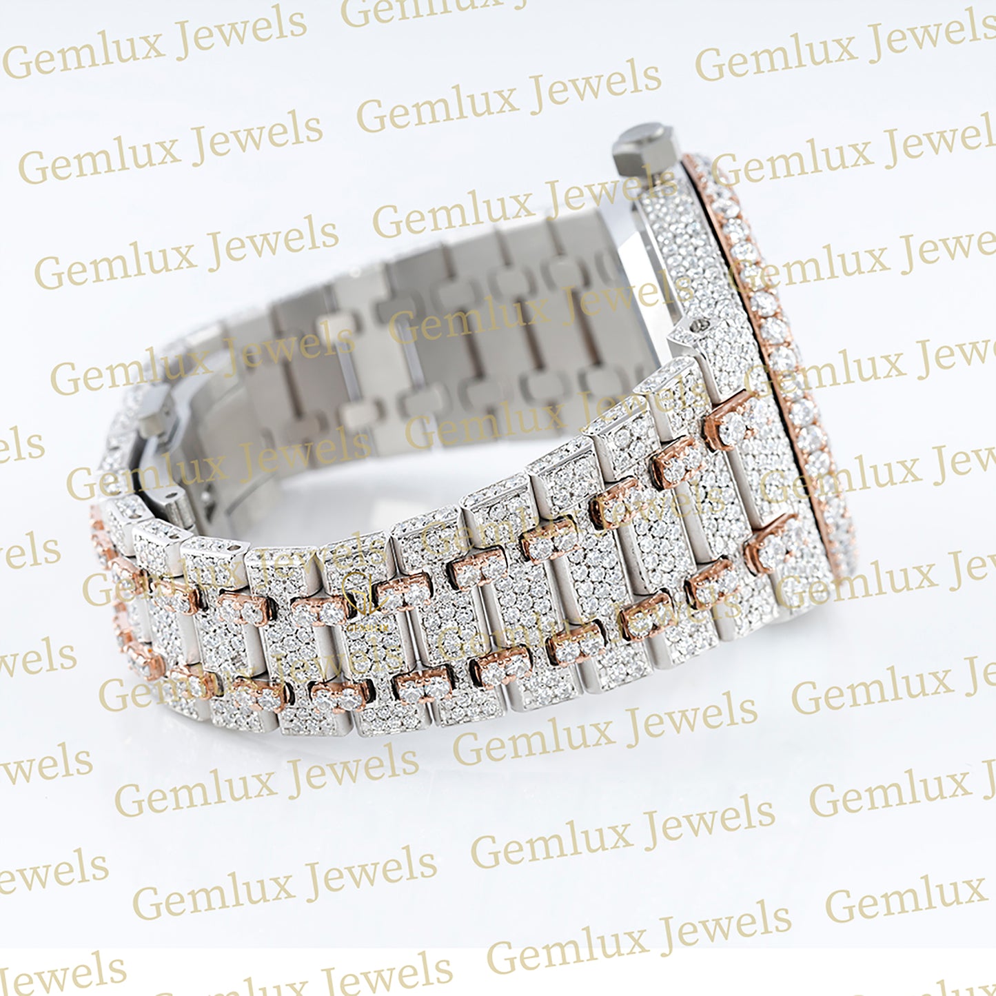 Automatic Movement Two Tone Rose Gold Iced Out Moissanite Watch