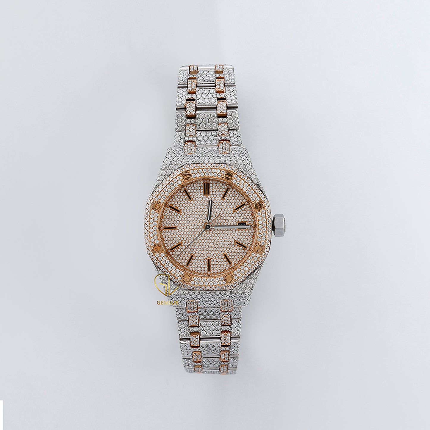 Automatic Movement Two Tone Rose Gold Iced Out VVS Moissanite Watch