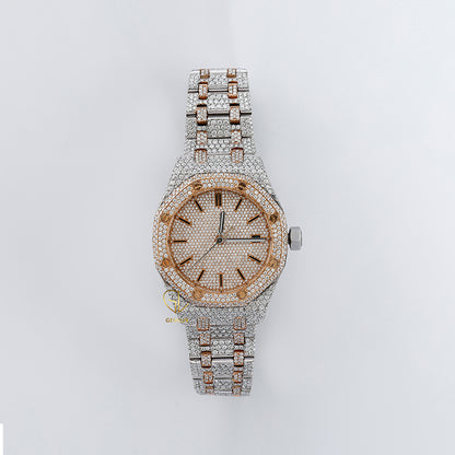 Automatic Movement Two Tone Rose Gold Iced Out VVS Moissanite Watch