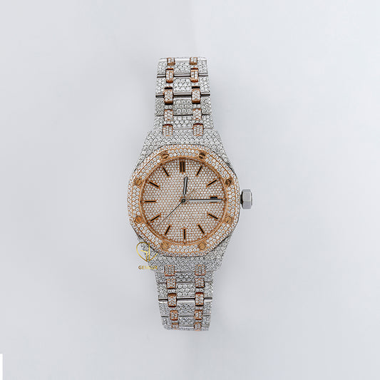 Automatic Movement Two Tone Rose Gold Iced Out VVS Moissanite Watch