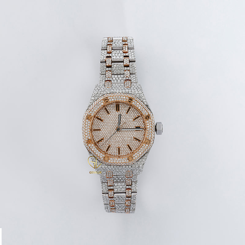 Automatic Movement Two Tone Rose Gold Iced Out VVS Moissanite Watch