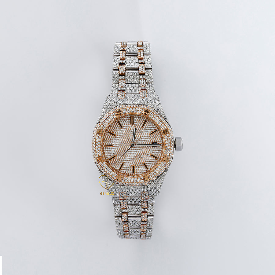 Automatic Movement Two Tone Rose Gold Iced Out VVS Moissanite Watch