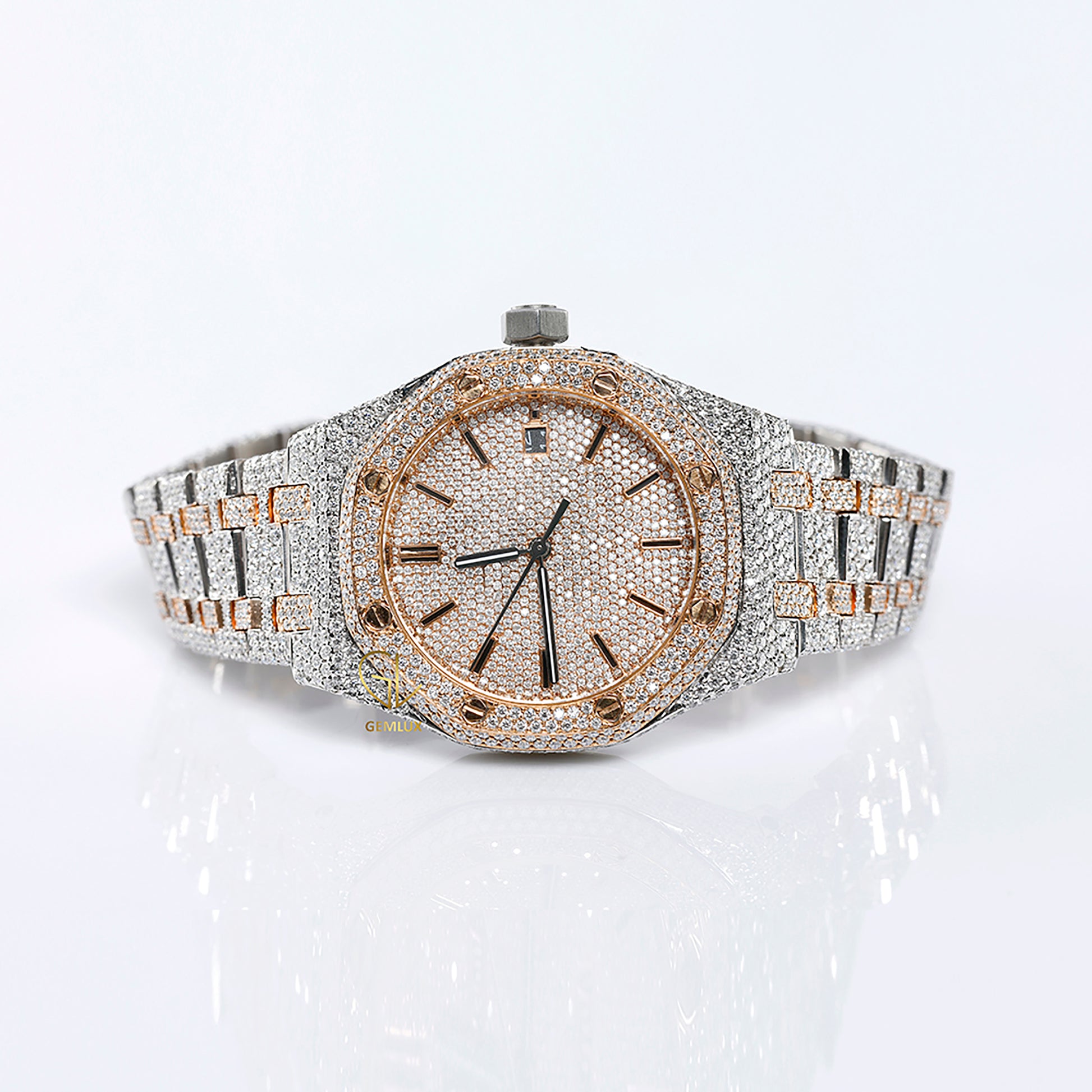 Automatic Movement Two Tone Rose Gold Iced Out VVS Moissanite Watch
