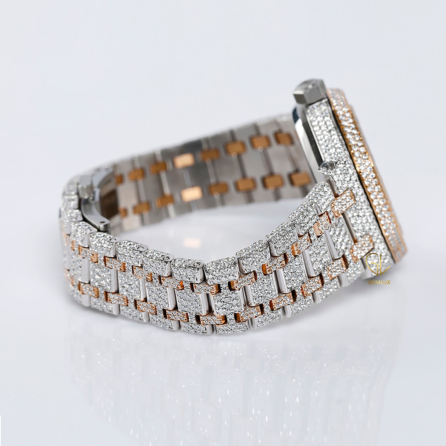 Automatic Movement Two Tone Rose Gold Iced Out VVS Moissanite Watch