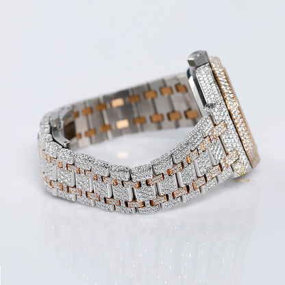 Automatic Movement Two Tone Rose Gold Iced Out VVS Moissanite Watch