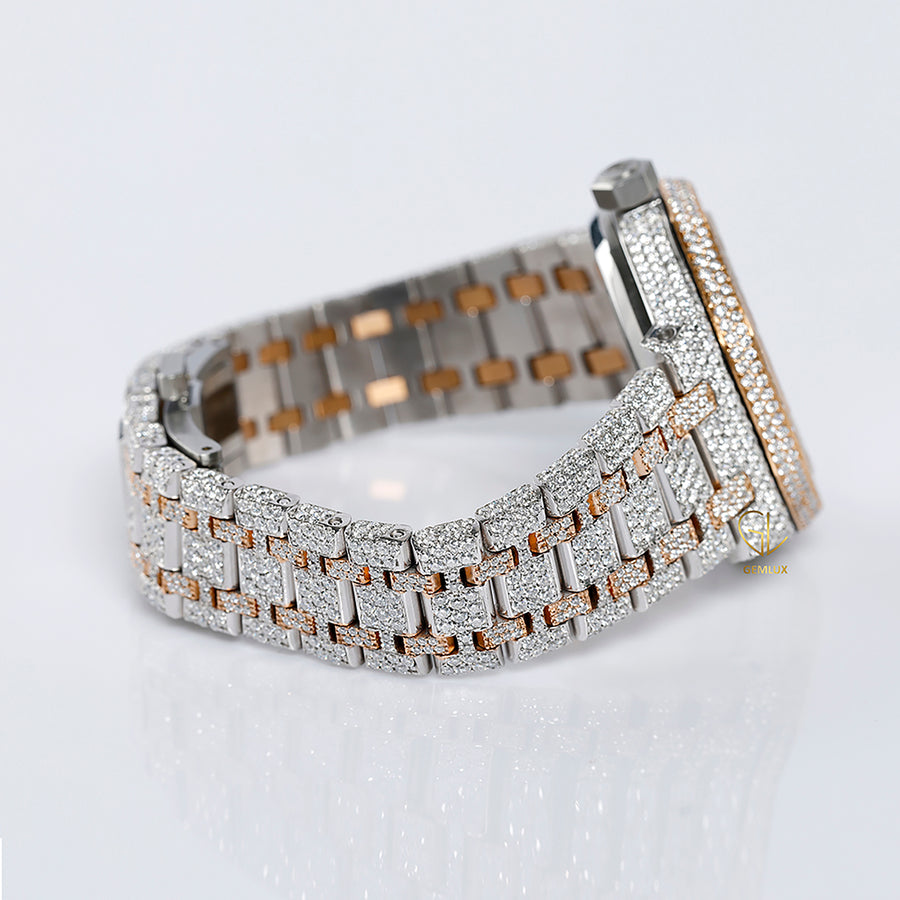 Automatic Movement Two Tone Rose Gold Iced Out VVS Moissanite Watch