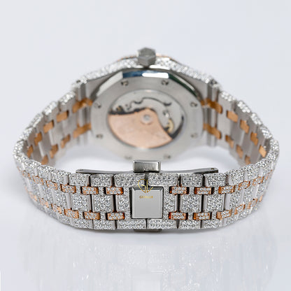 Automatic Movement Two Tone Rose Gold Iced Out VVS Moissanite Watch