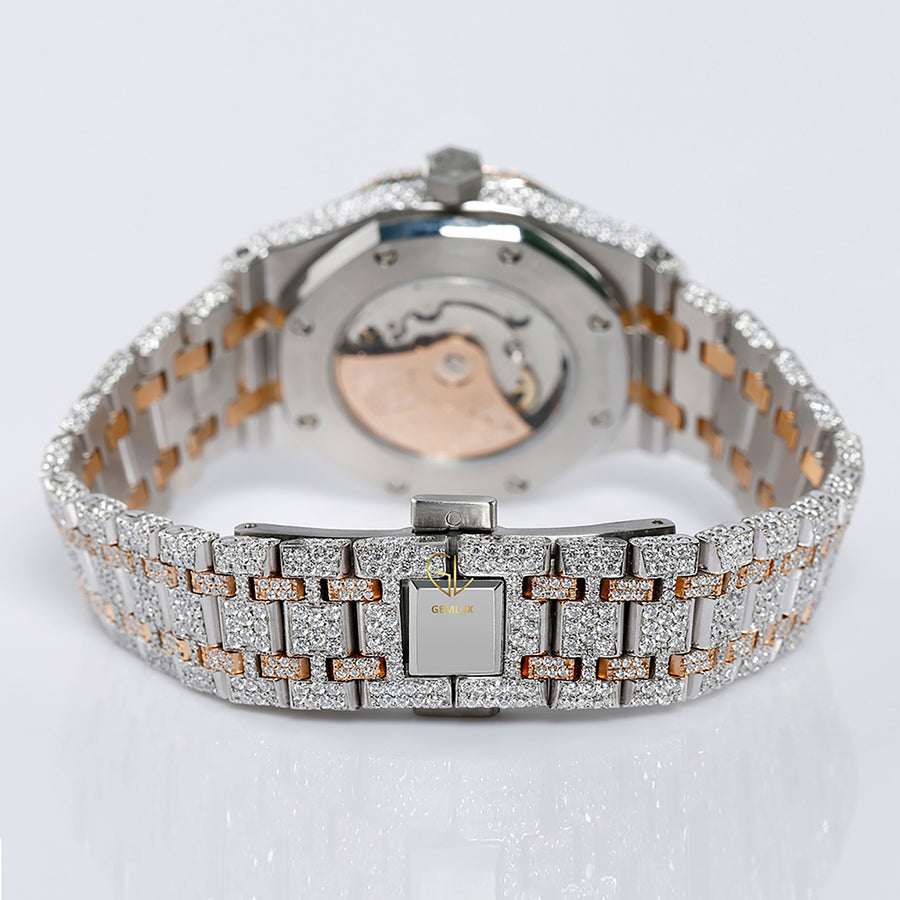 Automatic Movement Two Tone Rose Gold Iced Out VVS Moissanite Watch