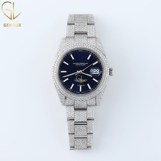 Automatic Movement Blue Dial Iced Out Lab Grown Watch