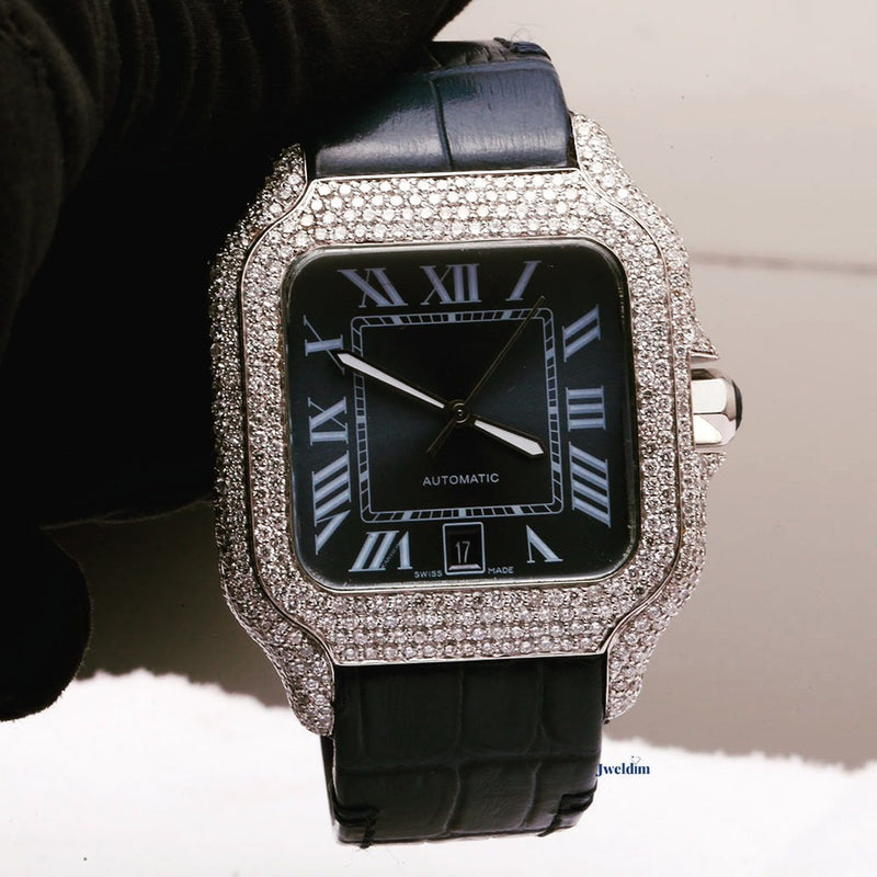 Square Roman Dial VVS Moissanite Iced Out Bezel Diamond Watch